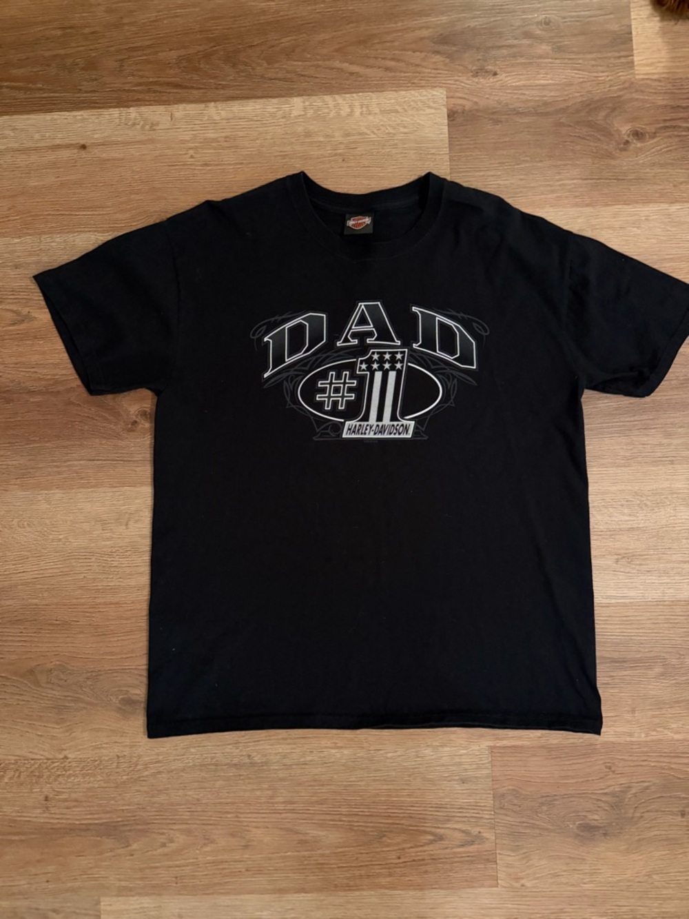 Harley-Davidson Black Tee with White "DAD #1" Graphic